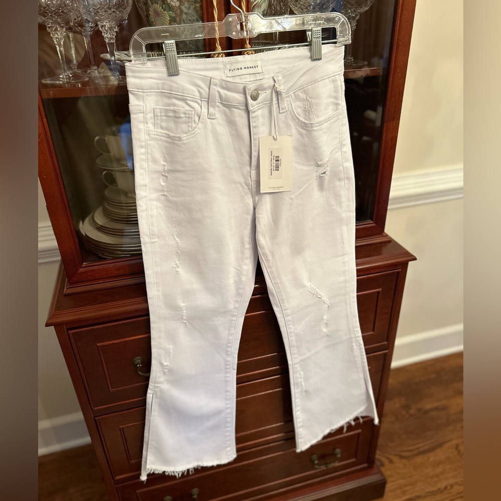 NWT Flying Monkey Cropped Flare White Jeans